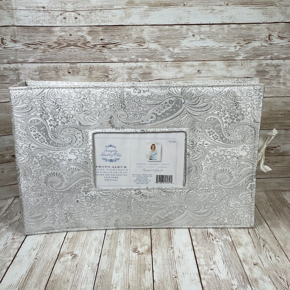 Simply Shabby Chic Photo Album Wedding Anniversary Silver White 200 4x6 Photos